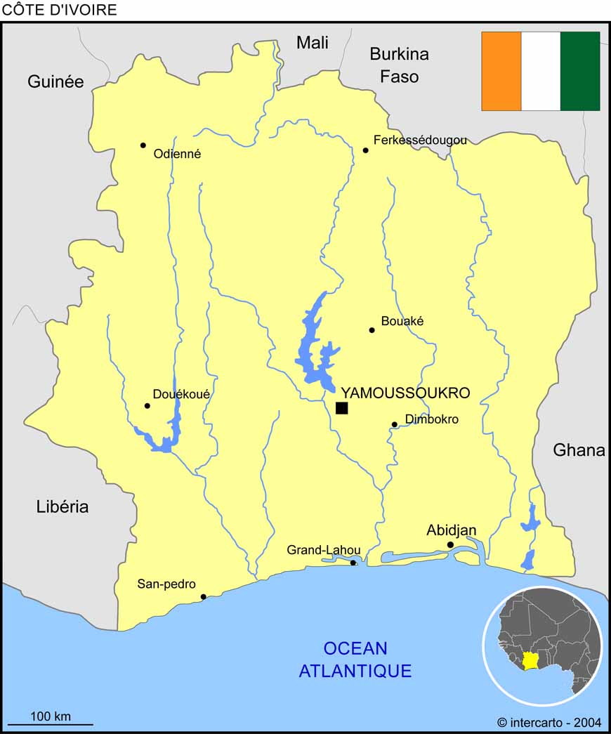 Carte de la Cte d'Ivoire