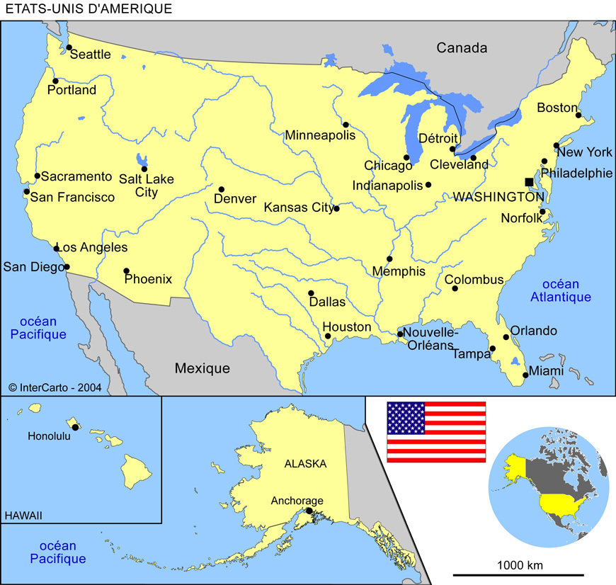 Quel Est Le Plus Grand Etat Des Etats Unis Carte géographique et touristique des Etats-Unis, Washington D.C