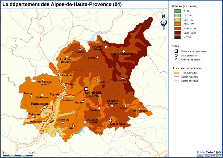Carte géographique, touristique et plan des Alpes de Haute Provence, 04