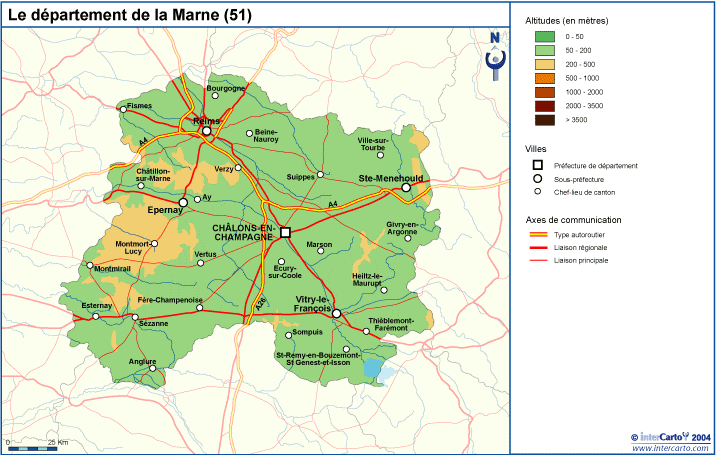 Carte géographique touristique et plan de la Marne Châlons sur Marne