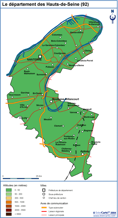 Carte géographique, touristique et plan des Hauts de Seine, 92