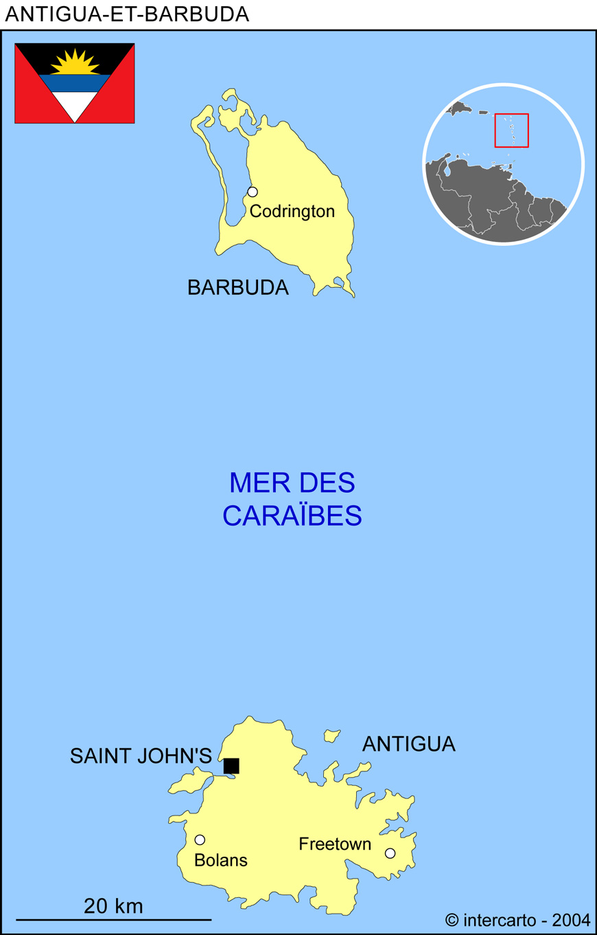 Carte d'Antigua et Barbuda