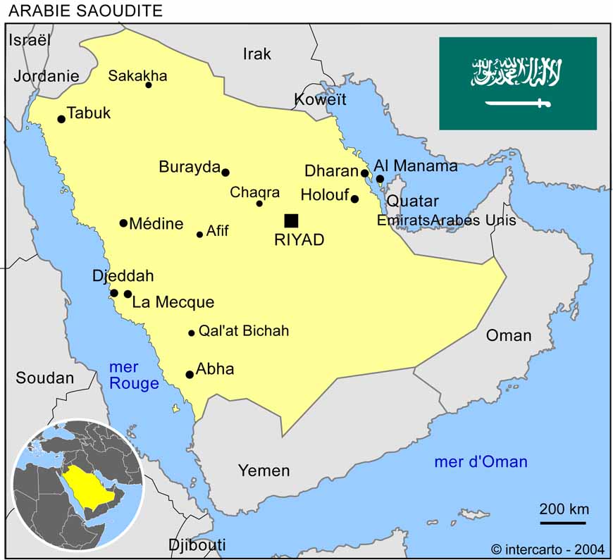Carte de l'Arabie Saoudite