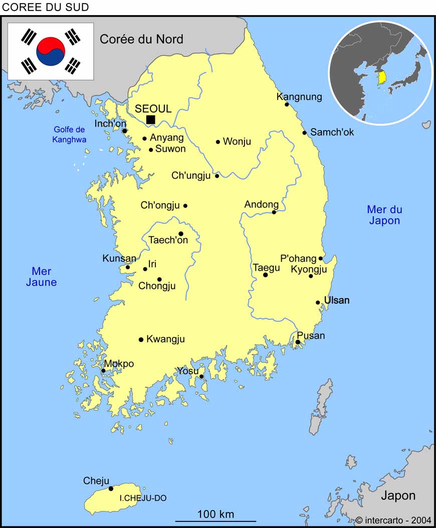 Carte de la Core du Sud