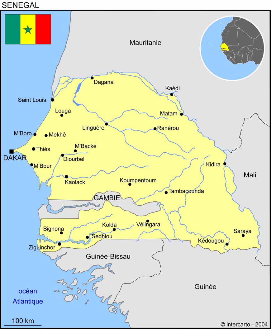 Carte Géographique Et Touristique Du Sénégal Dakar Géographie Du Sénégal